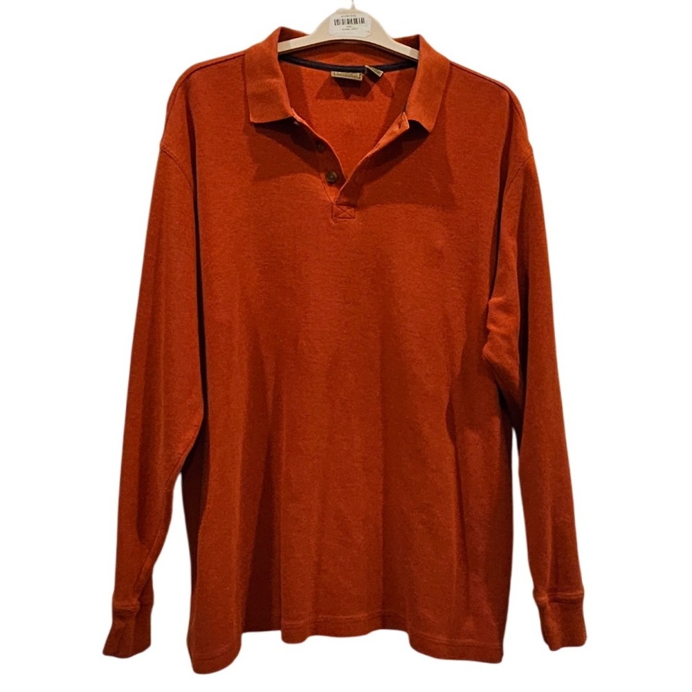 LLBean Mens Long Sleeve Polo Shirt Orange XL Tall Cotton Casual